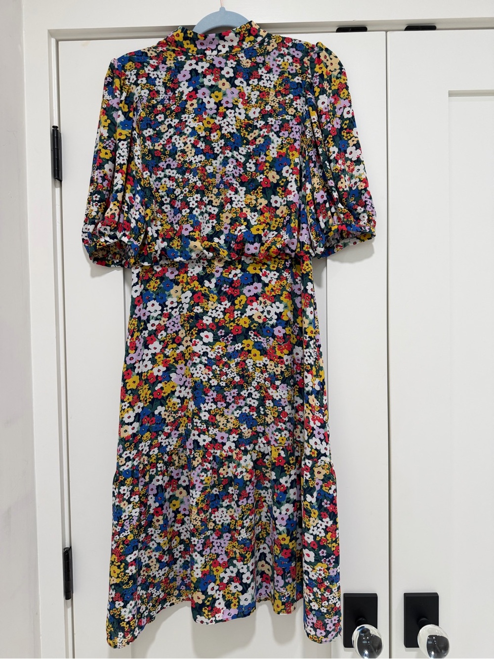 Ann Taylor Petite Floral Mock Neck Puff Sleeve Midi Dress Size 6P Lined
